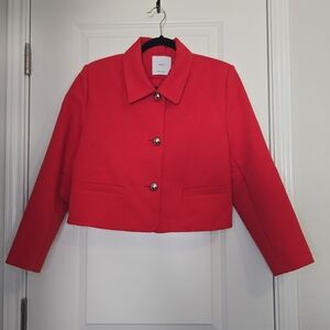 Mango Cropped Button-Front Blazer in Red